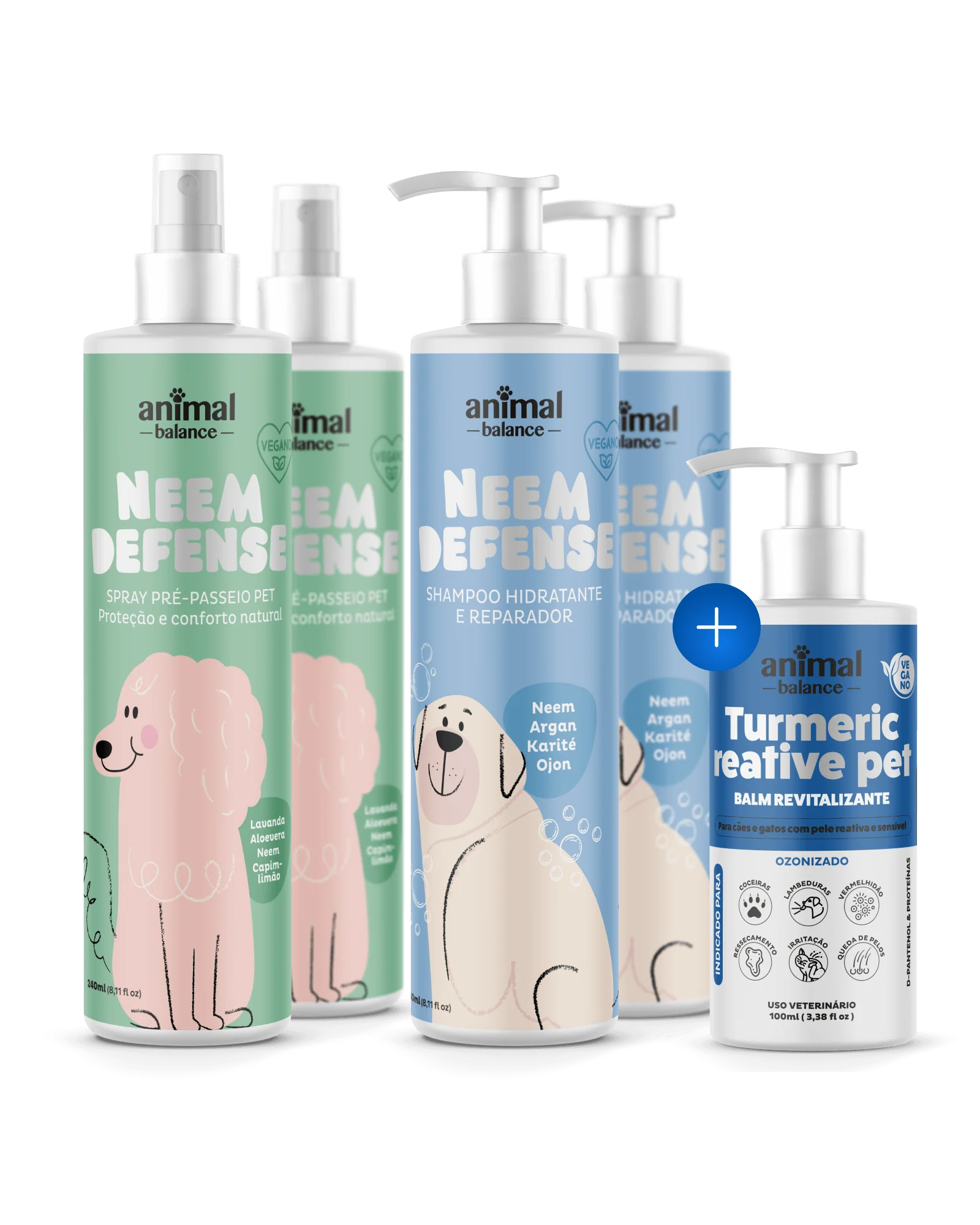 2 Sprays Neem + 2 Shampoos Neem + 1 Balm Turmeric Reative