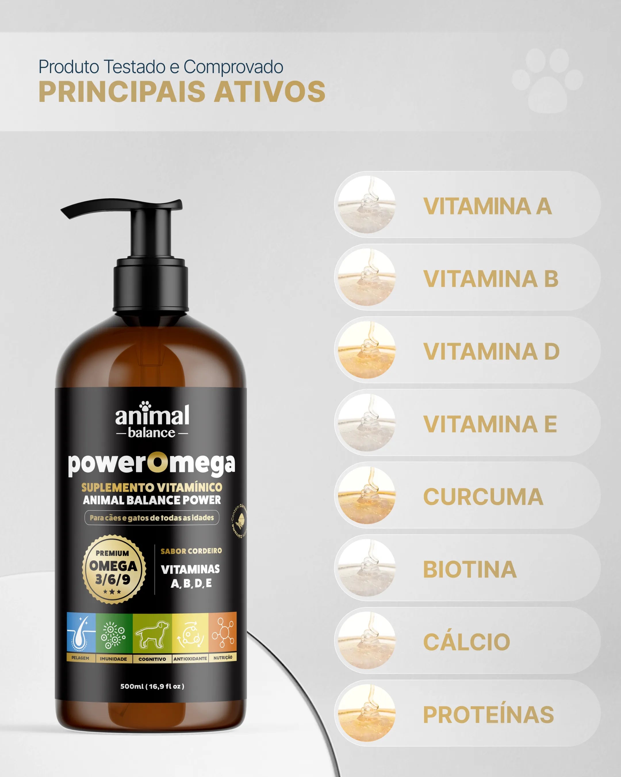 PowerOmega 3, 6 e 9 + Cúrcuma - Suplemento Vitamínico, Sabor Cordeiro 500ml - 1 und