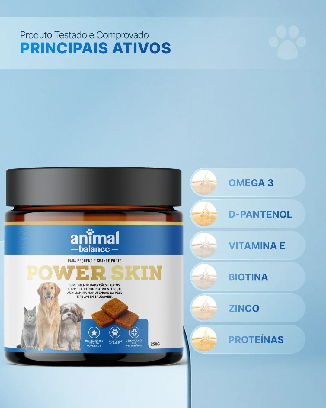 3 Power Skin - Pelo & Derme - Suplemento em Flexbites Palatáveis - 250g