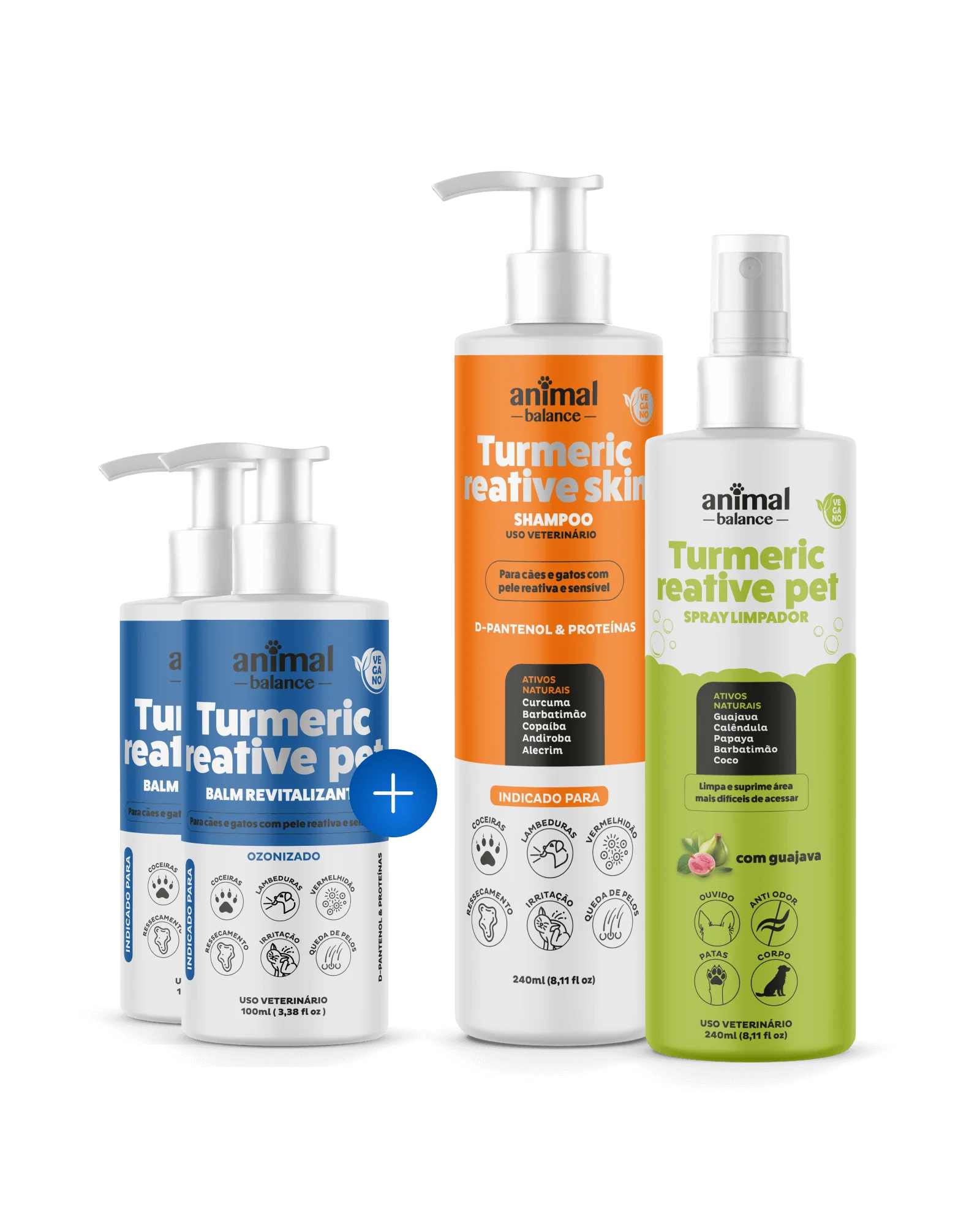 2 Balms Reestruturante  + 1 Shampoo Curcuma + 1 Spray Limpador Calmante