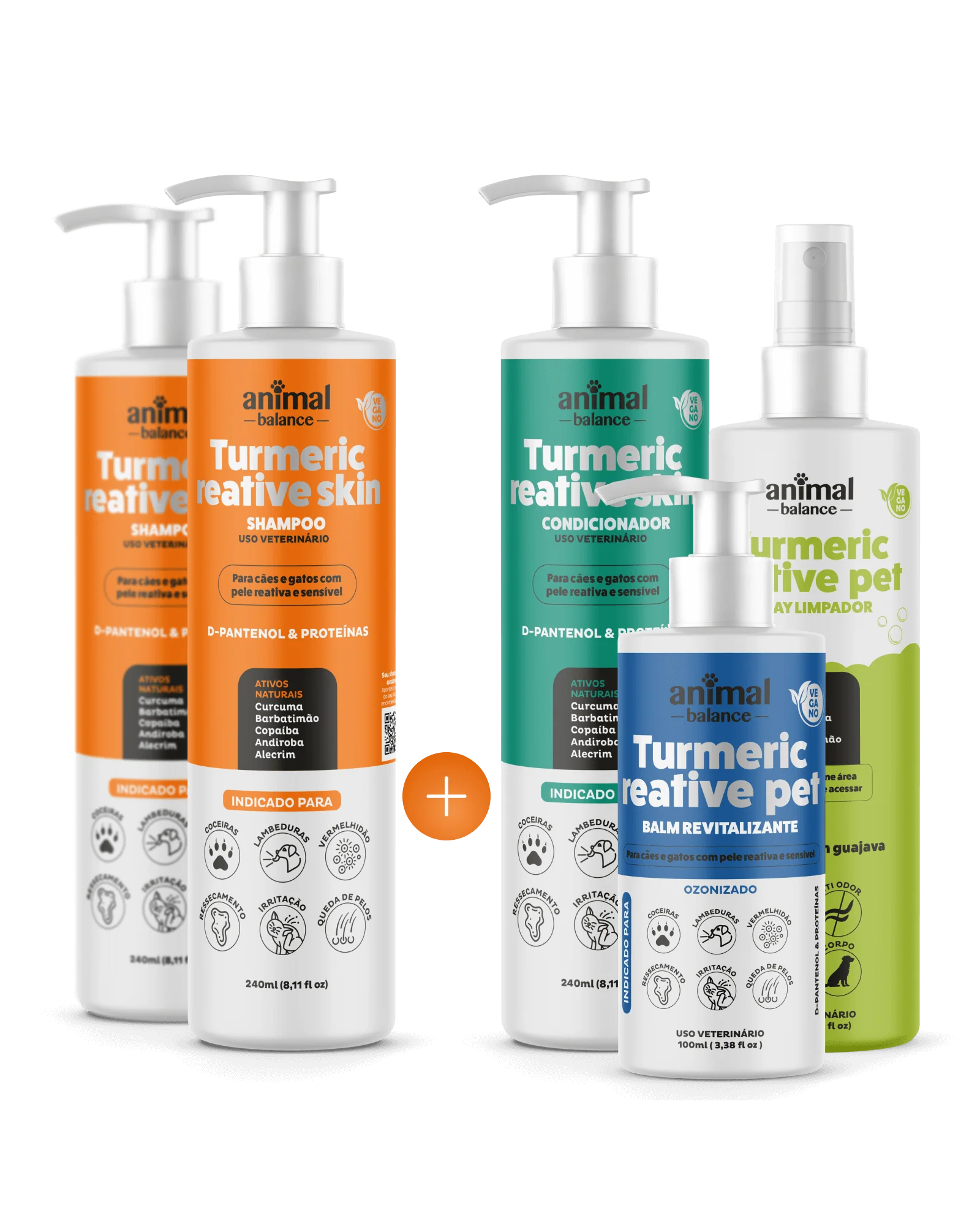 2 Shampoos Cúrcuma + 1 Condicionador + 1 Balm Reestruturante + 1 Spray Limpador