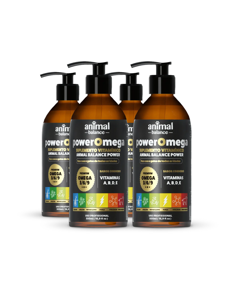 PowerOmega 3, 6 e 9 + Cúrcuma - Suplemento Vitamínico, Sabor Cordeiro 500ml - 4und