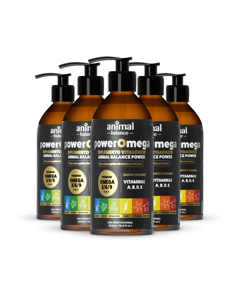 PowerOmega 3, 6 e 9 + Cúrcuma - Suplemento Vitamínico, Sabor Cordeiro 500ml - 5und