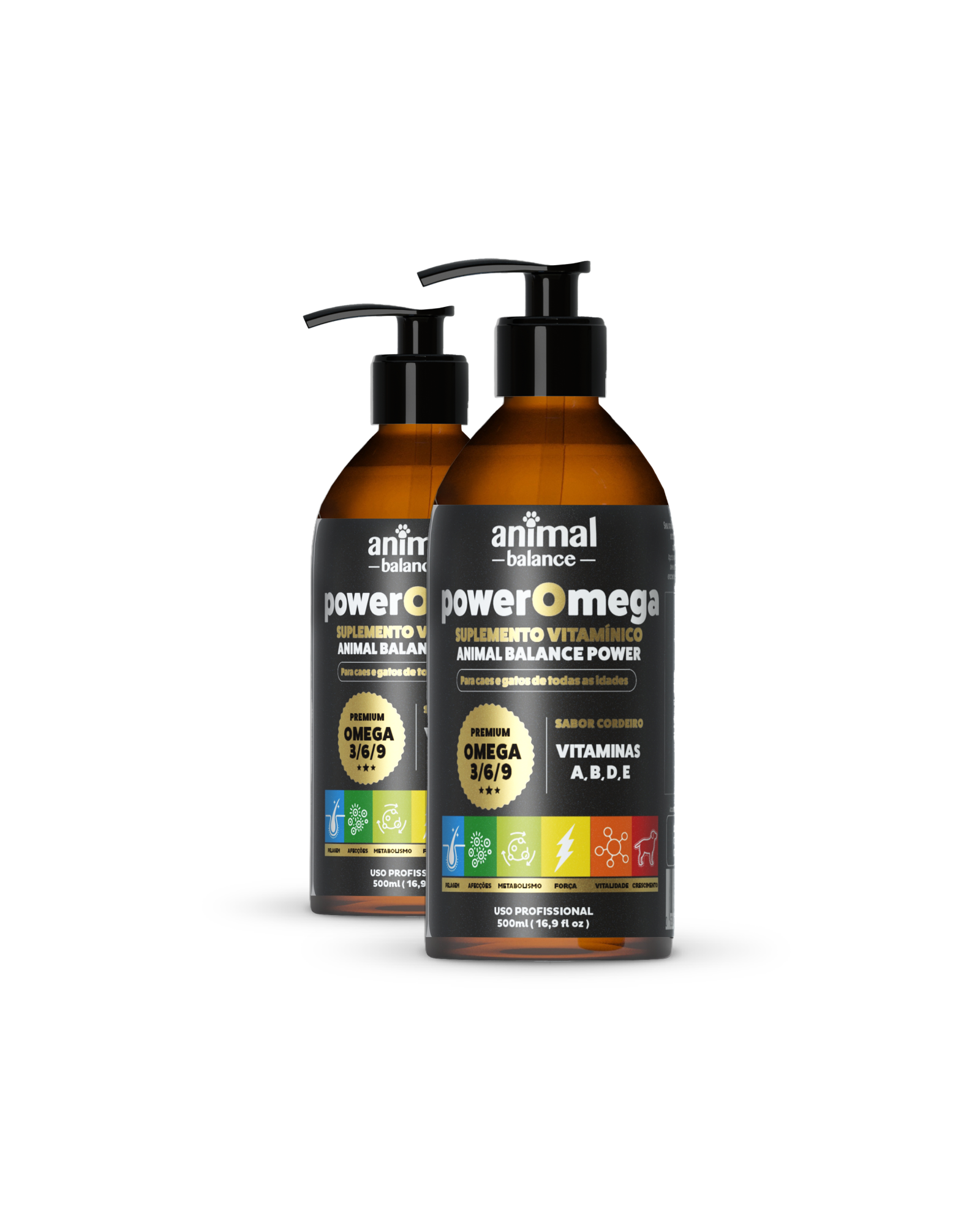 PowerOmega 3, 6 e 9 + Cúrcuma - Suplemento Vitamínico, Sabor Cordeiro 500ml - 2und